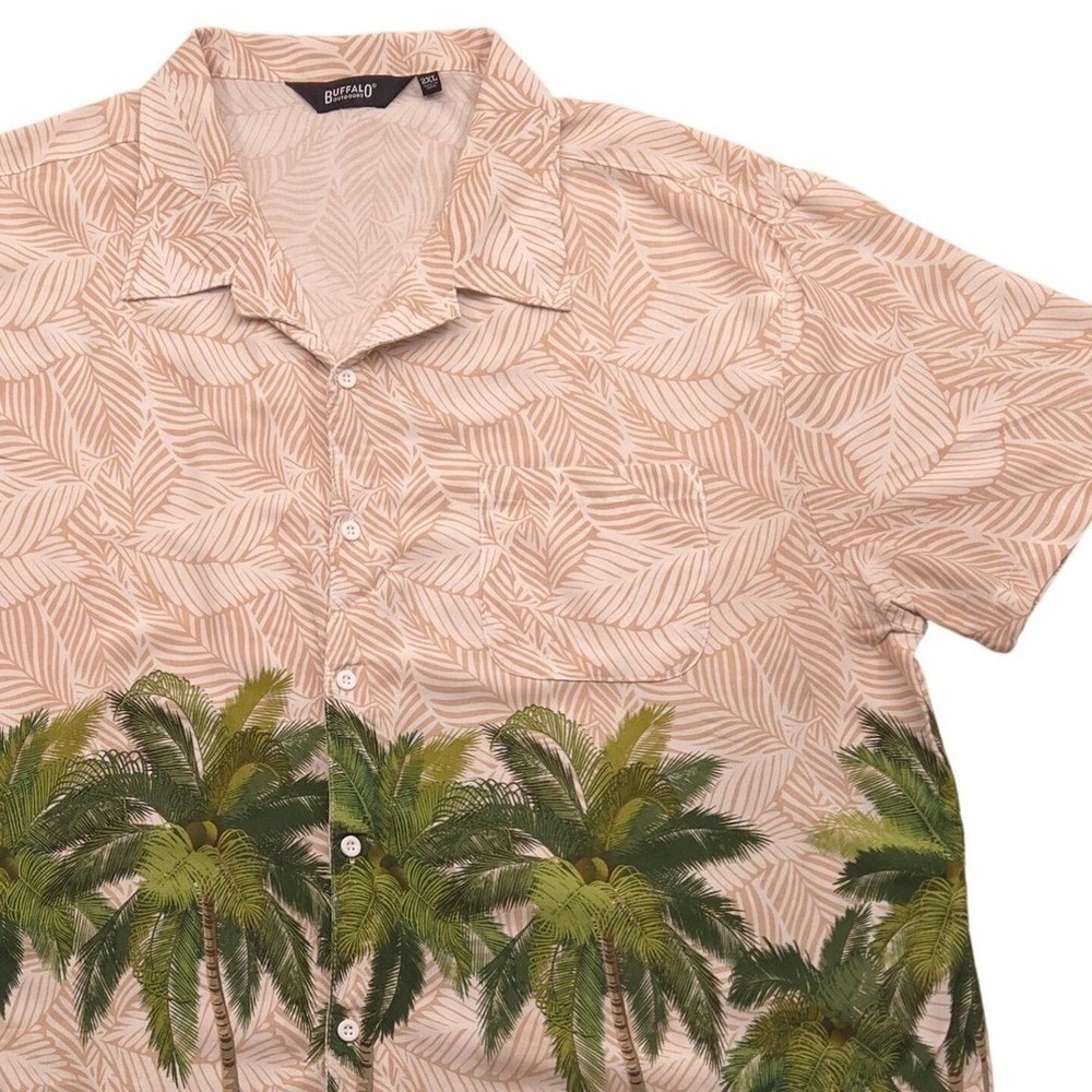 Buffalo Outdoors Hawaiian Shirt‎ Tropical Palm Tree Print Raylon Mens 2XL